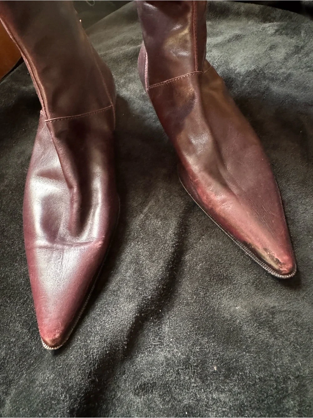 Alberta Ferretti Tall Leather knee high Boots deep purple maroon pointed toe